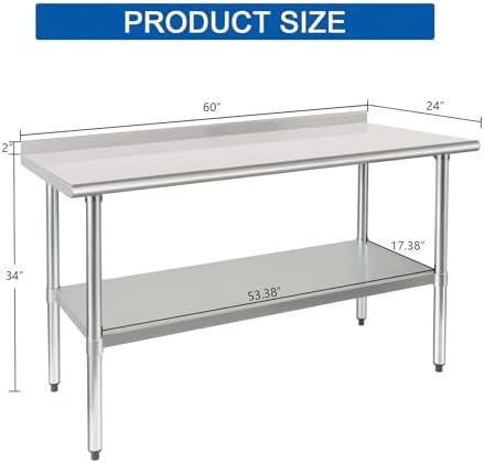 HARDURA Stainless Steel Prep & Work Table 24 x 60 Inches Backsplash - Image 2