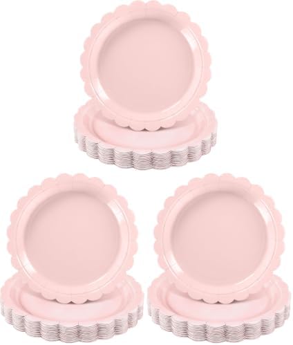 NatNarr 30 Pcs Pink Paper Plates 9 Inch Scalloped Pink Plates Cute Dessert Cake Party Plate for Girls Birthday, Baby Bridal Shower, Wedding (Pack of 3) by NatNarr