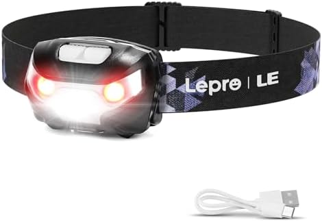 Lepro LED Headlamp Rechargeable IPX4 Waterproof Headlight 5 Modes - Black by Lepro