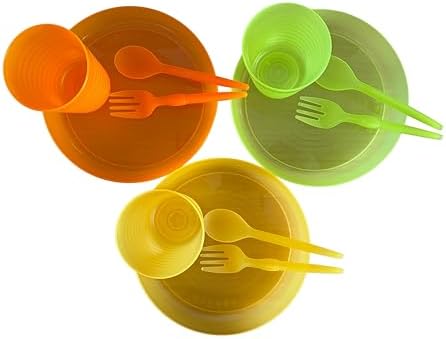 12-Piece Colorful Dinnerware Set， Orange Yellow Green Dopamine Color Matching, Unbreakable Lightweight with Plates Cups Spoons Forks for Home Daily Kitchen Picnic Camping - Image 3