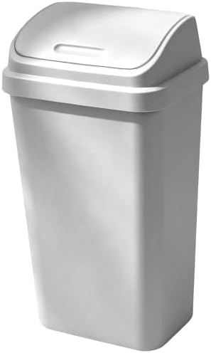 13 Gallon Kitchen Trash Can with Removable Swing Top Lid, Plastic, Rectangular, Gray, Wastebasket for Kitchen, Bathroom, Garage, Office by Unknown