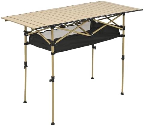 Portable Folding Camping Table, Adjustable Height, Beige, 47 x 21 in by FXKS