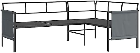 Anthracite Steel Outdoor Furniture Garden Dining Set with Fabric Cushions, Compact Patio Conversation Table and Sofa Lounge for Two People - Image 5