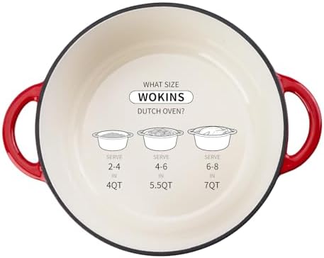 Enameled Cast Iron Round Dutch Oven -4QT Pot With Lid,Red - Image 2