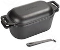 2-in-1 Pre-Seasoned Cast Iron Dutch Oven Pot with Lid as Skillet, Grill Pan, with Lid Lever, Dual Loop Handles, Oval Heavy Dutch Oven for Bread Baking, Frying, Camping, BBQ, 3.8 QT Black by OLLAKOK