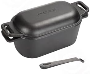 2-in-1 Pre-Seasoned Cast Iron Dutch Oven Pot with Lid as Skillet, Grill Pan, with Lid Lever, Dual Loop Handles, Oval Heavy Dutch Oven for Bread Baking, Frying, Camping, BBQ, 3.8 QT Black by OLLAKOK