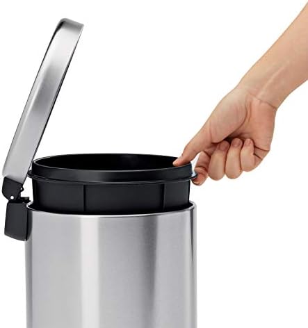 simplehuman Round Step Can, 4.5L / 1.2 Gallon Compact Bathroom Trash Can, 150,000-Step Pedal, Lid Shox® Silent Close, Removable Inner Bucket, Brushed Stainless Steel - Image 4