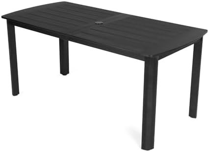 HIPS Patio Dining Table with Umbrella Hole Table, Black by Kibaso