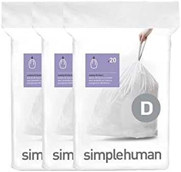 simplehuman Code D 60 Count, Dispenser Pack Custom Fit Liners, Drawstring Trash Bags, 20 Liter / 5.3 Gallon, White by Simplehuman