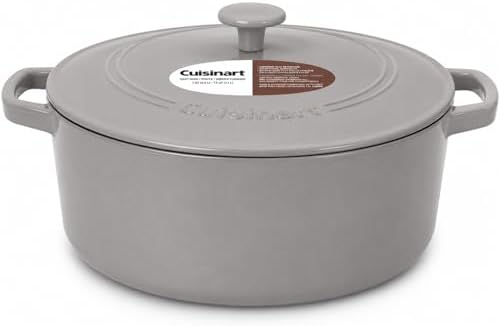 Cuisinart Chef's Classic Enameled Cast Iron Dutch Oven with Lid, Porcelain Enameled Interior, Oven Safe, Induction Compatible, 7-Quart, Round, Grey by Cuisinart