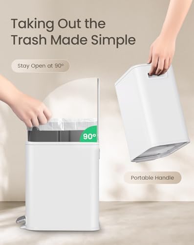 Cesun Small Bathroom Trash Can with Lid Soft Close & Pedal, 1.3 Gal, White - Image 5