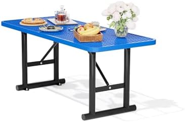 6FT Metal Picnic Tables for Outdoors, Commercial Rectangular Picnic Table for Outside, Park, Campfield, Patio, Garden, Yard, Thermoplastic Coating, Surface Mounted, Blue by Sunnibety