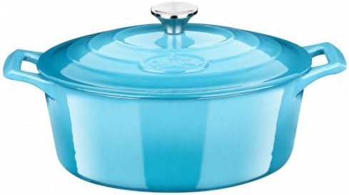 La Cuisine Enameled Cast Iron Oval Dutch Oven Casserole Pot with Lid 6.75 QT Internal Matte Black Enamel Coating for bread baking For GlassTop Oven-Safe 550°F/276°C 2-ToneTeal by LaCuisineforlife