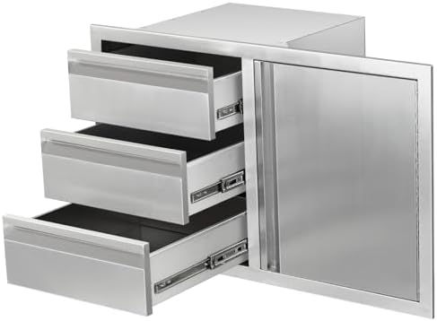 Outdoor Kitchen Door Drawer Combo Cabinet,38.1W x 22.6H x 20.8D Stainless Steel with Handles,Triple Drawers & BBQ Access Combo for Outdoor Kitchen Island (Drawer and Right Door Combo) by Unknown