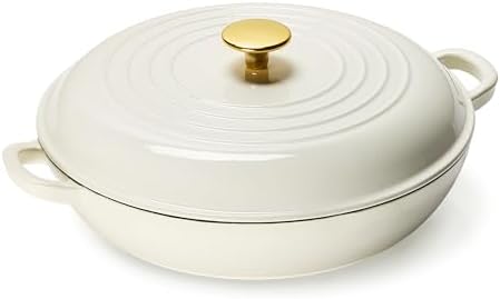 CAROTE 3.4QT Enamel Cast Iron Cookware, Skillet with Lid, White Dutch Oven by CAROTE