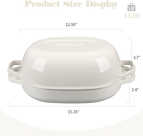 EDGING CASTING Enameled Cast Iron Oval Dutch Oven Pot with Lid, Dutch Oven for Sourdough Bread Baking, Bread Oven, Bread Dutch Oven, Oval Bread Pan, 7qt, White - Image 2