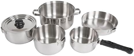 Stansport Stainless Steel Camping Cookware Set – Durable Nesting Mess Kit for Backpacking, Hiking & Outdoor Cooking – Compact Portable Pot & Pan with Carry Bag – Multiple Sizes for Family to Solo Use by Stansport