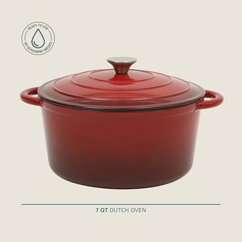 Gibson Home Addlestone 7 Qt Enameled Cast Iron Dutch Oven Pot with Lid – Round, Oven Safe to 500°F, Ideal for Bread Baking & Stews - Gradient Red - Image 2