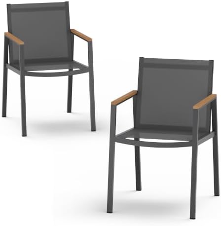 Outdoor Dining Chairs Set of 2, Aluminum Patio Armchairs, All Weather Patio Dining Furniture for Backyard, Deck, Poolside (Gray-Teak) by Oasbira