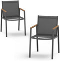 Outdoor Dining Chairs Set of 2, Aluminum Patio Armchairs, All Weather Patio Dining Furniture for Backyard, Deck, Poolside (Gray-Teak) by Oasbira
