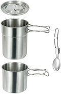 Camping Cups and Mugs Pot 2Pcs -304 Food Grade Stainless Steel - Outdoor Cookware Set with Vented Lid -33oz Big+24oz Small for Backpacking Picnic Hiking by DZRZVD