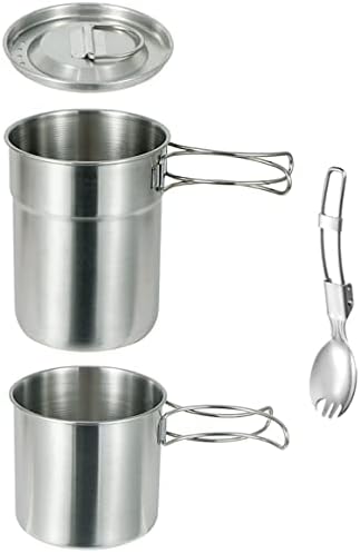 Camping Cups and Mugs Pot 2Pcs -304 Food Grade Stainless Steel - Outdoor Cookware Set with Vented Lid -33oz Big+24oz Small for Backpacking Picnic Hiking by DZRZVD