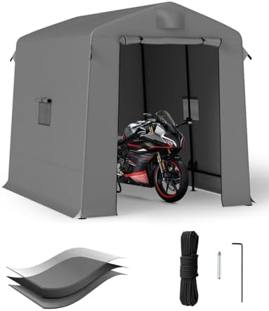 Portable Outdoor Storage Shed, 7×6×6 FT Storage Shelter Motorcycle Storage Tent Shed with Roll-up Zipper Door, Heavy-Duty Metal Frame for Garden, Patio, and Backyard Storage (Dark Gray) - Image 6