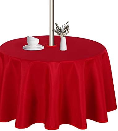 LUSHVIDA Round Outdoor Tablecloth with Umbrella Hole 60 Inch Red by LUSHVIDA