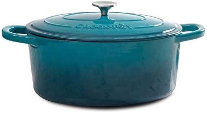 Crock-Pot Artisan 5-Quart Round Enameled Cast Iron Dutch Oven – Teal Ombre, Durable Heavy-Duty Cookware for Slow Cooking, Roasting, Baking with Lid by Crock-PotBrand