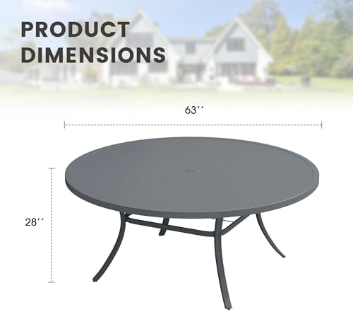 Outdoor Dining Table for 8, 63" Round Outdoor Table with Adjustable Umbrella Hole, All-Weather Metal Patio Dining Table for Lawn Garden Backyard Deck, Dark Grey - Image 2