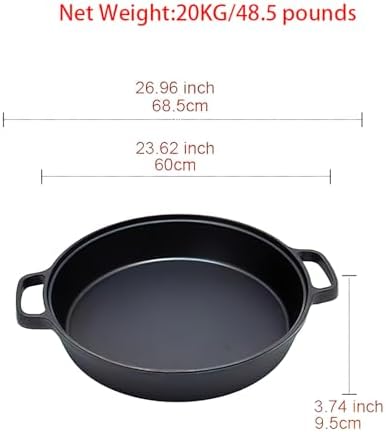 LI-GELISI Deepened flat-bottom cast iron frying pan, double-handle thickened uncoated old-fashioned iron pot, pancake and steak frying household multi-purpose large iron pot(24 inch) - Image 2