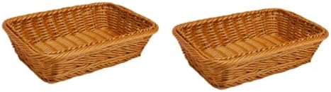 MAGICLULU 2pcs Multipurpose Picnic Basket Light Brown Rattan Storage Tray for Fruits Vegetables and Bread for Home and Outdoor Gatherings by MAGICLULU