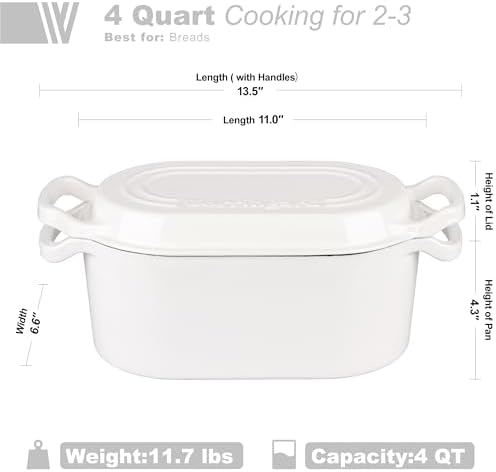VORRINGARD Oval Dutch Oven Pot with Lid, Enamel Coating Cast Iron Bread Pans for Homemade Sourdough Bread Baking, Cooking, 4 Quart, White - Image 2