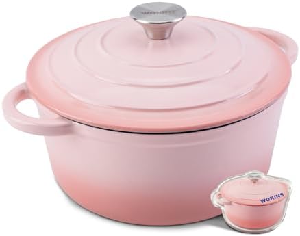 Enameled Cast Iron Round Dutch Oven -4QT Pot With Lid,Pink by WOKINS