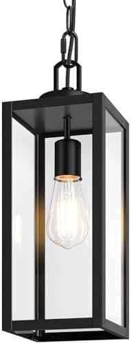 BesLowe 15” Large Outdoor Pendant Light, Modern Hanging Lantern, Black by BringYourBrightFuture