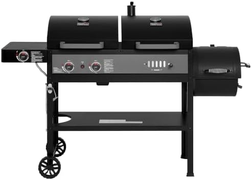 Royal Gourmet ZH3006Y 2-Burner Gas and Charcoal Grill Combo, Offset Smoker - Image 2