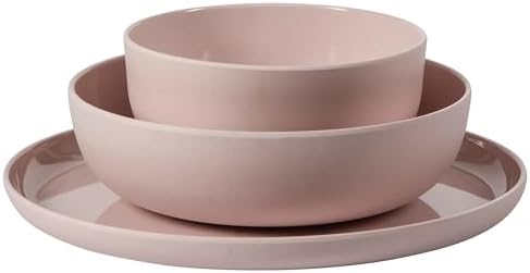 Gibson Home Candy Skies 12 Piece Unbreakable Wheat Straw Melamine Plates and Bowls Dinnerware Set - Outdoor, Camping, & Everyday Use - Matte Exterior/Shiny Interior Pink - Image 7