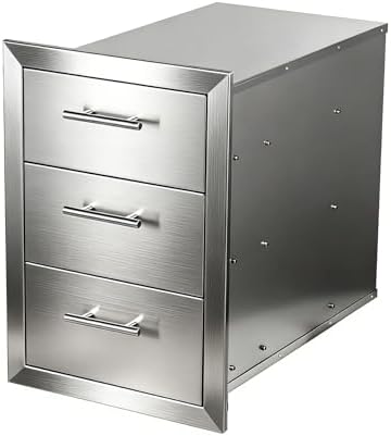 Outdoor Kitchen Drawers 18" x 23" x 23" Stainless Steel Triple Drawer Cabinet with Handles, Flush Mount Modular Storage for BBQ Islands & Patios by Cobaltis