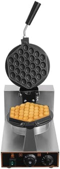 Commercial Bubble Waffle Maker, 1300W Electric Honeycomb-Shaped Waffle Machine, Stainless Steel Waffle Iron Baker with Non-Stick Coating, 180° Rotating, 122-572℉ Temperature Adjustable, 30 Egg Cones by Milzeone