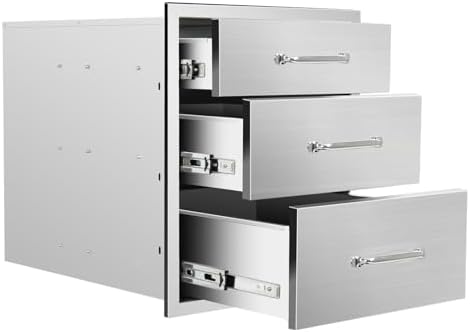 Outdoor Kitchen Drawers 18" W x 21" H x 23" D Stainless Steel Triple Drawers with Ergonomic Handle for BBQ Island, Patio Grill Station & Outdoor Kitchen Cabinets by Unknown
