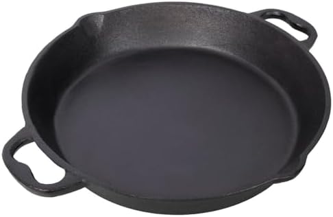 20" Cast Iron Skillet with Dual Handles, Pre-Seasoned Heavy-Duty Frying Pan for Grill, Stovetop, Oven & Campfire Cooking, Large Family-Size Pizza Pan & Outdoor Cookware (Black) by YATON