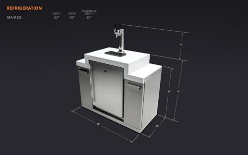 Mont Alpi Stainless Steel 48"W x 23"D x 55" H Premium Outdoor Kegerator 3-tap Draft Keg Beer Dispenser Refrigerator Module with Digital Display and Drip Tray plus White Granite Countertops and Storage - Image 5