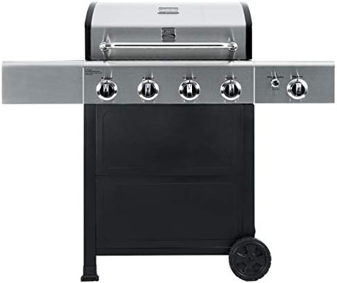 Kenmore 4-Burner Gas Grill with Side Burner, Outdoor BBQ Grill, Propane Gas Grill, Cast Iron Cooking Grates, Electronic Ignition, Warming Rack, Open Cart Design, 53000 BTUs, Stainless Steel and Black by Kenmore