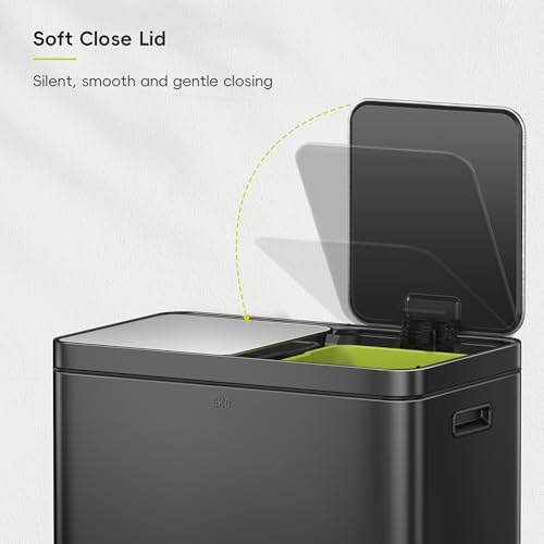 EKO Edison 8+8 Gallon Dual Trash Can for Recycling and Trash, Stainless Steel Kitchen Step Can with Dual Removable Inner Bucket, Independent Lids and Pedals, Black - Image 5