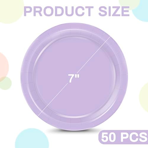 50 Pack Lavender Paper Dessert Plates 7" Round Disposable Purple Plates - Image 2