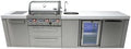 Mont Alpi Premium 120"W x 23"D x 46"H Stainless Steel Modular Outdoor Kitchen Island with Refrigerator Faucet & Sink + 32"W 4-Burner BBQ Gas Grill + Granite Countertops + Storage Cabinets & Drawers by MontAlpi