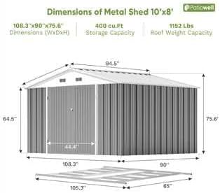 Patiowell 10x8 FT Outdoor Storage Shed with Floor Frame, Grey - Image 6