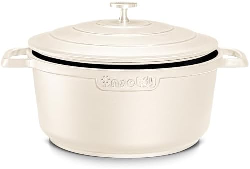 Large Dutch Oven Pot with Lid-7.5QT Cast Aluminum Oven Pot with Two Handles Lightweight for Bread Baking Braising and Roasting(Beige) by INSETFY