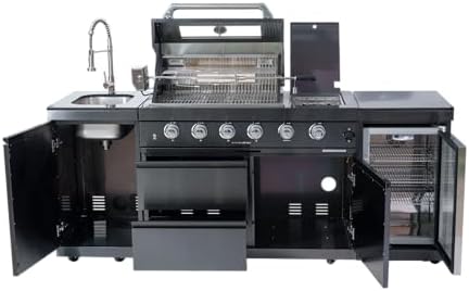 85-Inch 4-Burner Propane Gas Outdoor Grill Island, 72000 BTU Stainless Steel BBQ with Wine Cooler, Stainless Steel Sink, Black Granite Countertops for Patio Backyard, Black - Image 3