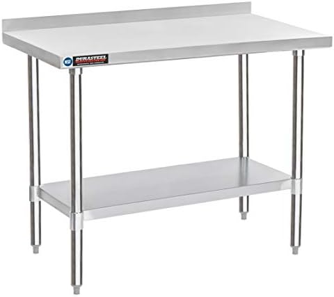 DuraSteel NSF Commercial Kitchen Table - 24 x 48 Inch Cooking Prep Stainless Steel Kitchen Island Workstation w/ Adjustable Under Shelf - Heavy Metal Backsplash Workbench For Restaurant, Home, Garage by DuraSteel